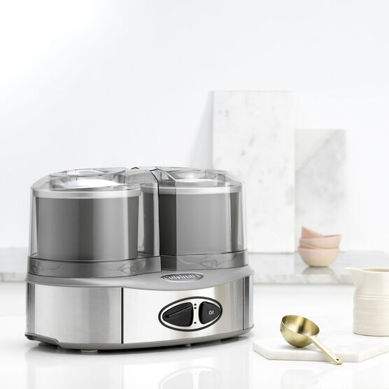 Masina de inghetata Ice Cream Duo Cuisinart, 50 W, 2 boluri, 22 X 26 X 14 cm, Aluminiu ICE40BCE